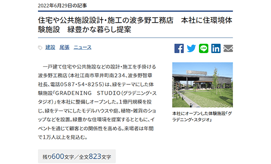 中部経済新聞の記事のイメージ